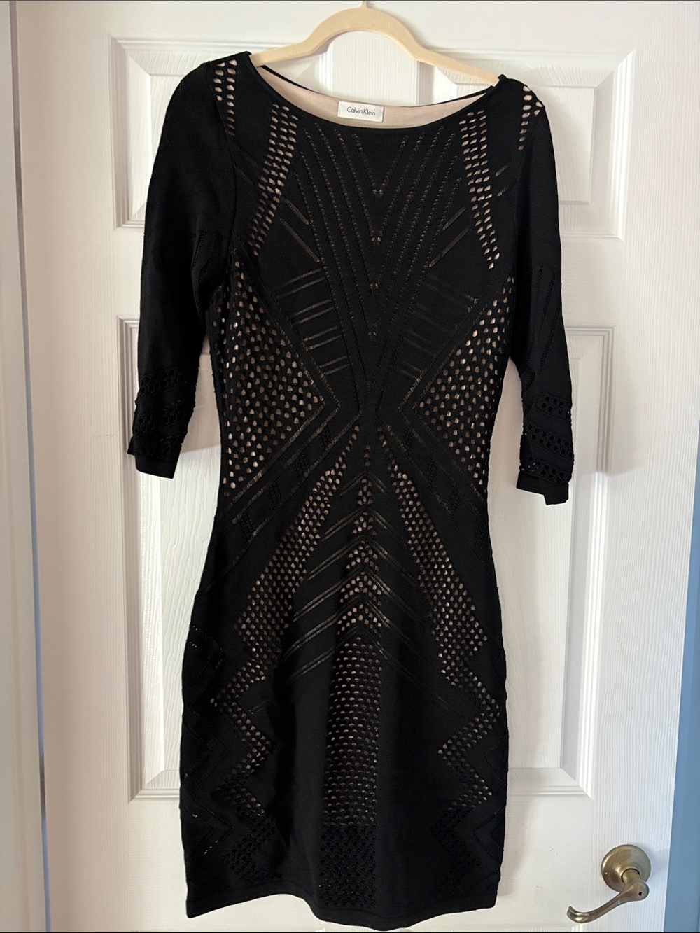 Calvin Klein Black Open-Knit Geometric Midi Dress